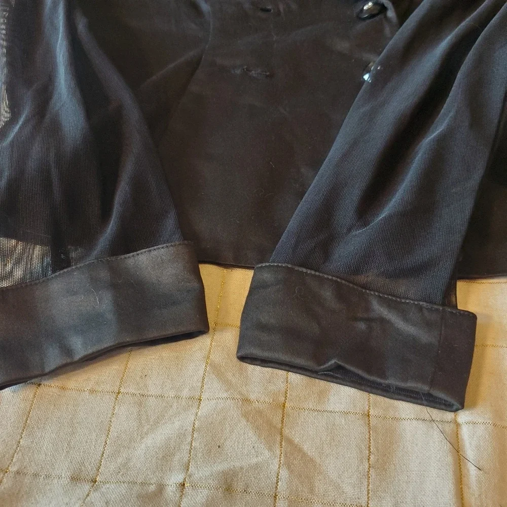 J. Harris Jacket Top Women L Open Back Sheer Longsleeves Double Breasted‎ Black